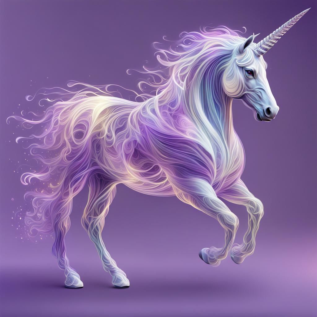 Luminescent Unicorn in Meadow: Abstract Fractal Art