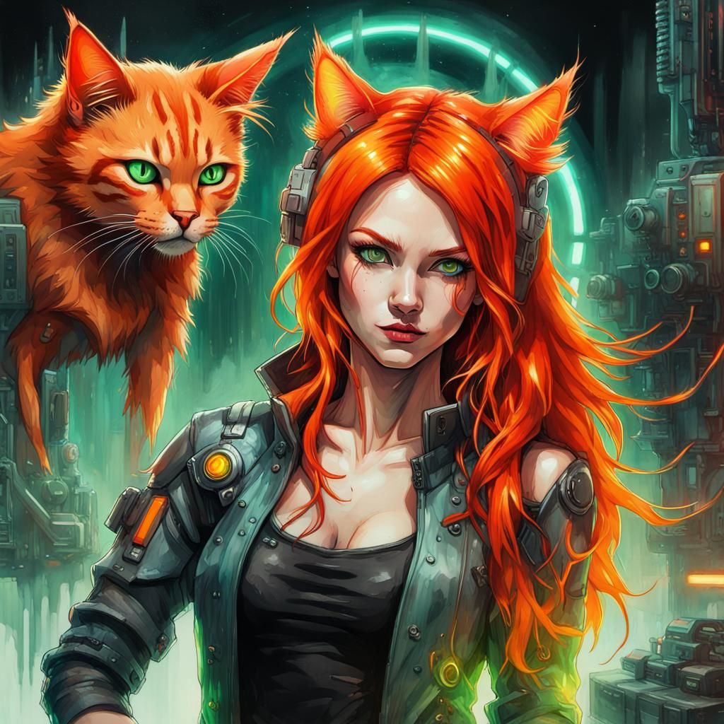 Cyber Fantasy Hacker-Warrior with Neon Accents