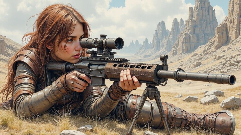 Young Sniper in Ruins of a Post-Apocalyptic City