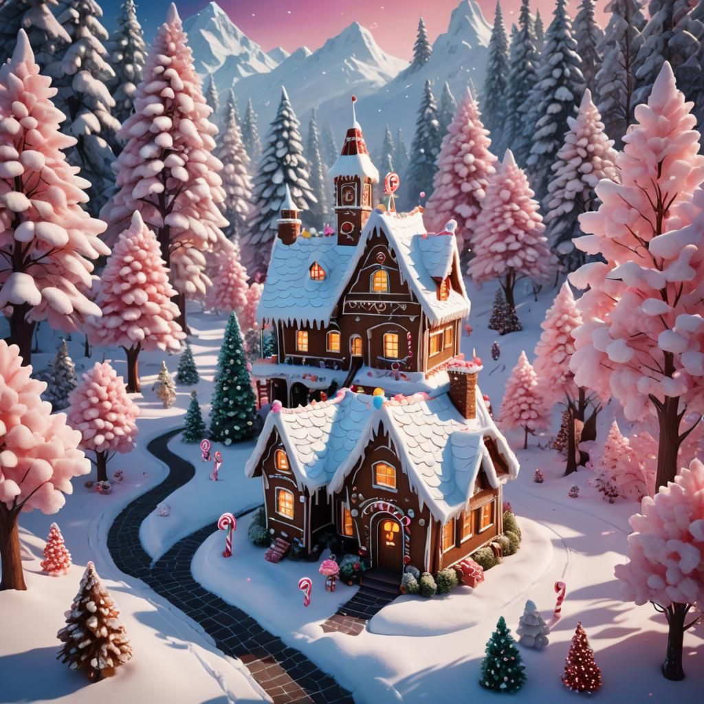 Gingerbread House in Winter Wonderland, Matte Painting