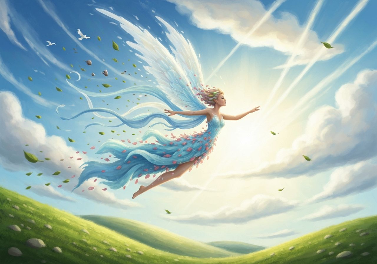 Wind Fairy Soaring Above Rolling Hills