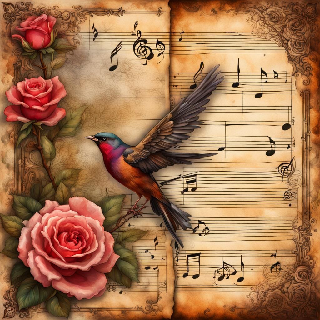 Steampunk Collage with Roses and Birds