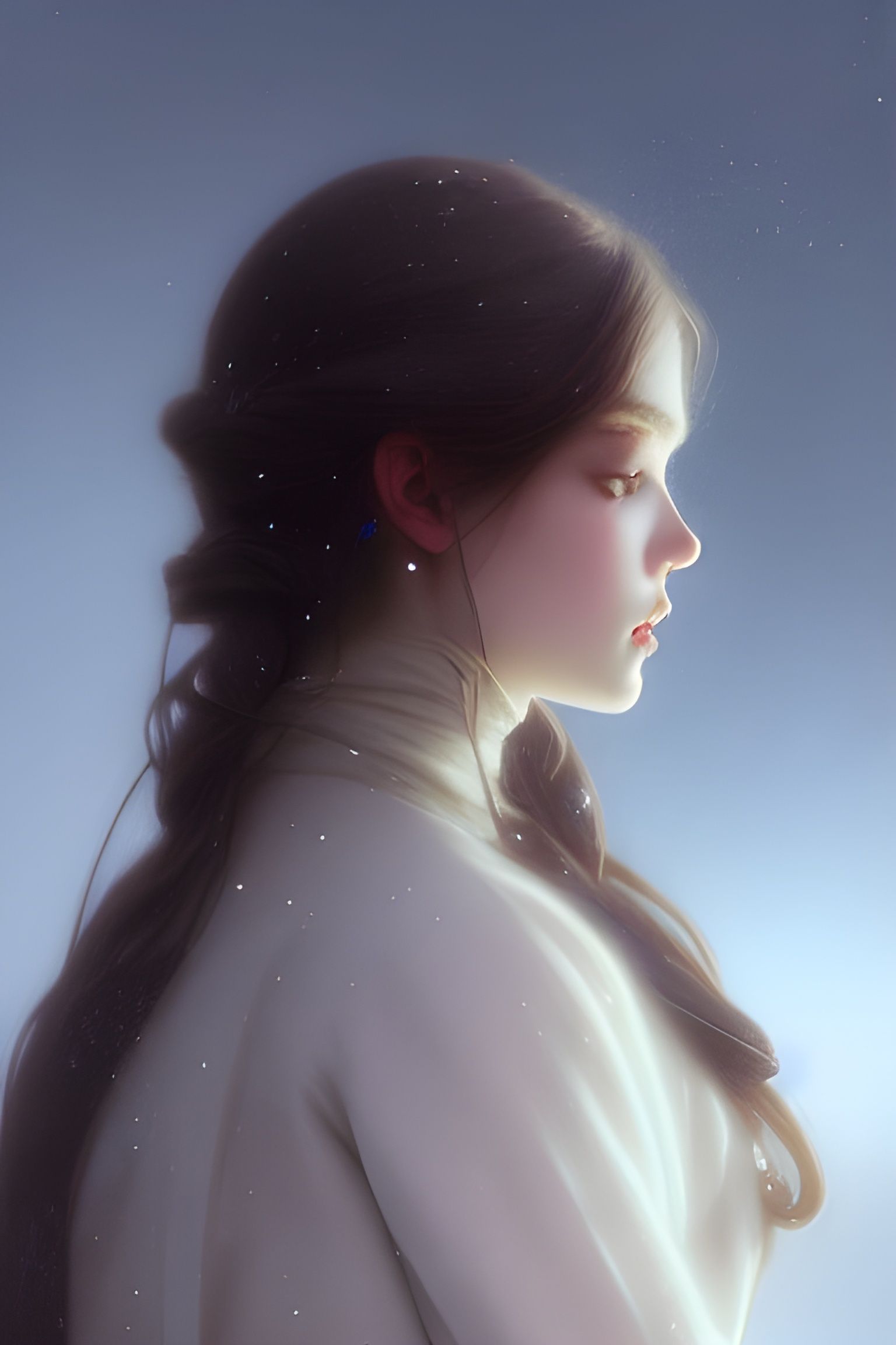 Snowflake Girl Portrait in Digital Watercolor Style