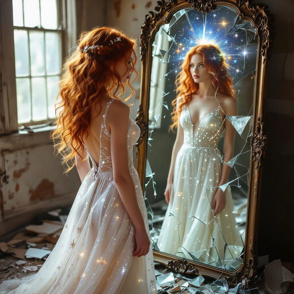 Celestial Goddess Reflected in Shattered Mirror