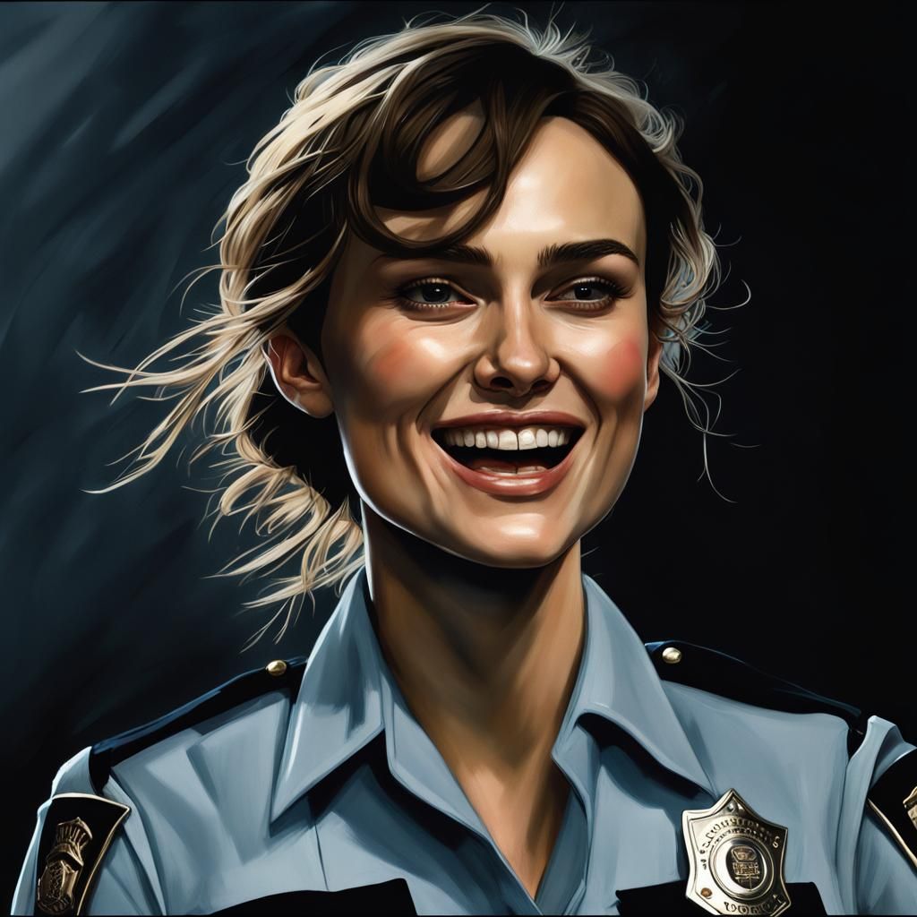 Hyperrealistic Close-Up of Woman in Police Uniform