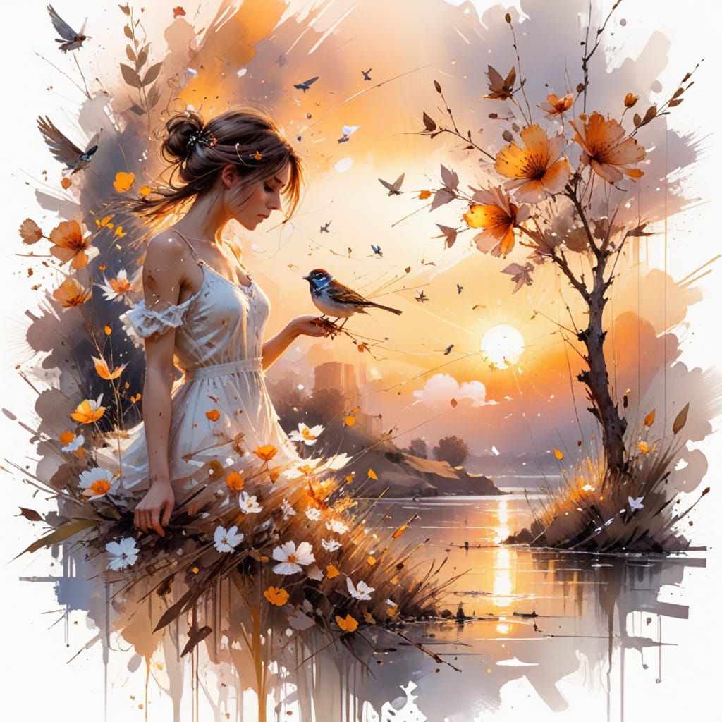 Clockwork Sparrow in Summerscape Watercolour