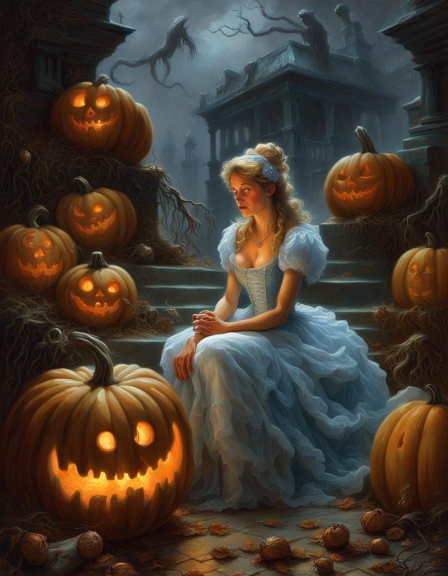 Sinister Cinderella with Pumpkin in Ethereal Fantasy Style