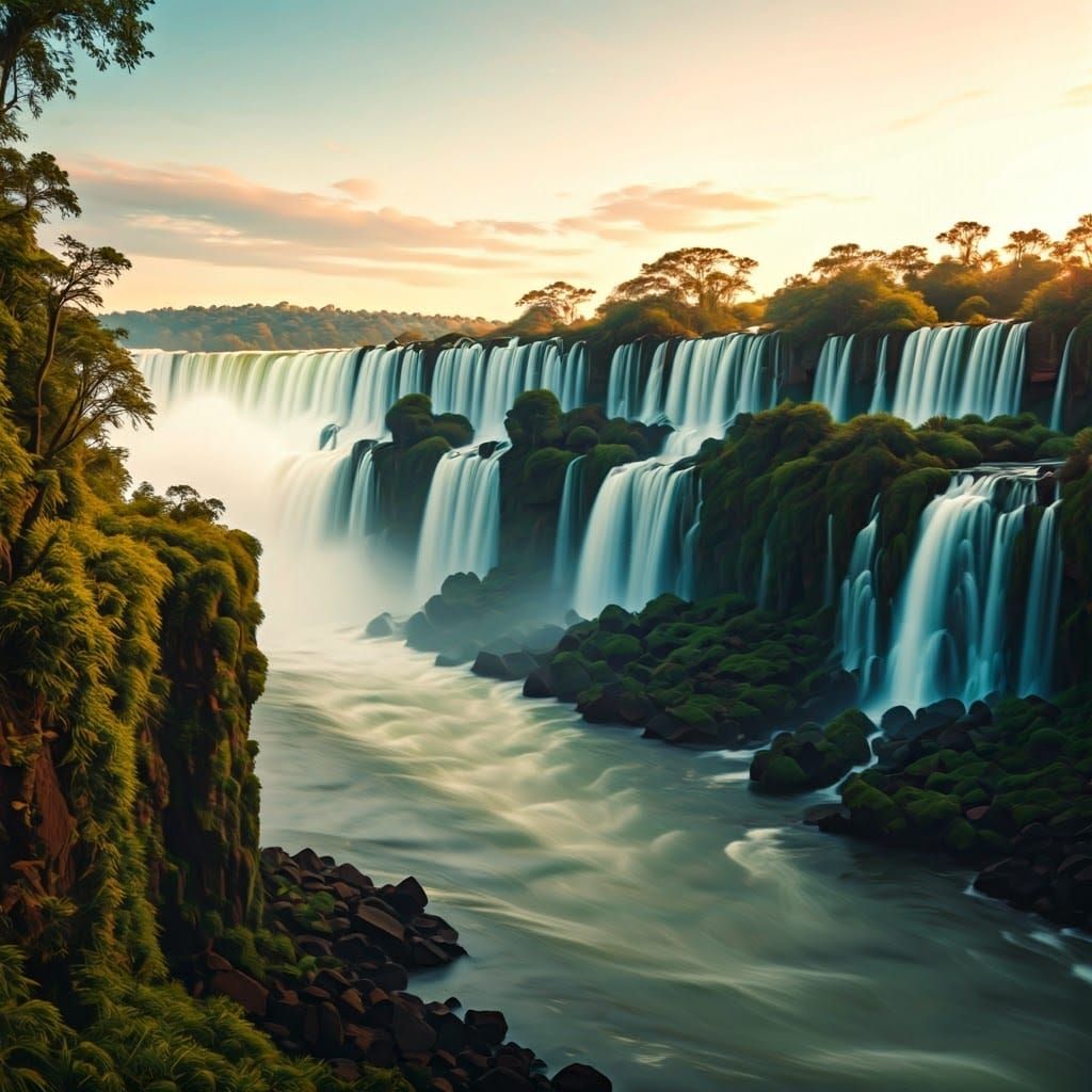 Ethereal Iguazu Falls Scene in Impressionist Style