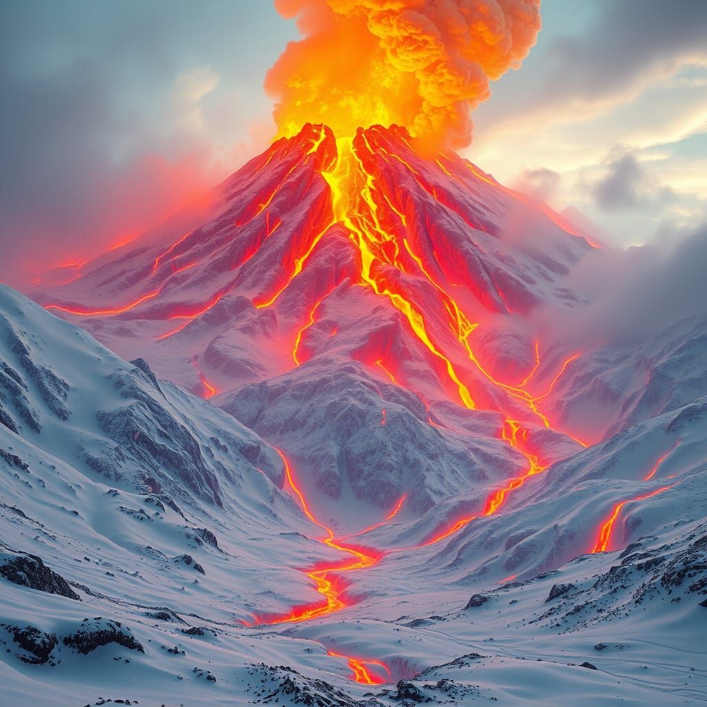 Majestic Volcano Landscape in Harmonious Balance of Fire and...