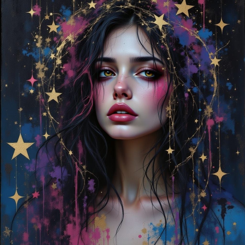 Enchanted Celestial Beauty in Futuristic Surrealist Style