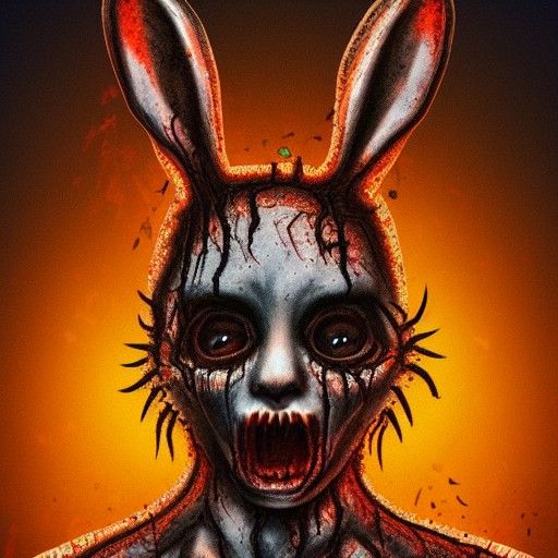 Two-Headed Demonic Rabbit in a Horror Style