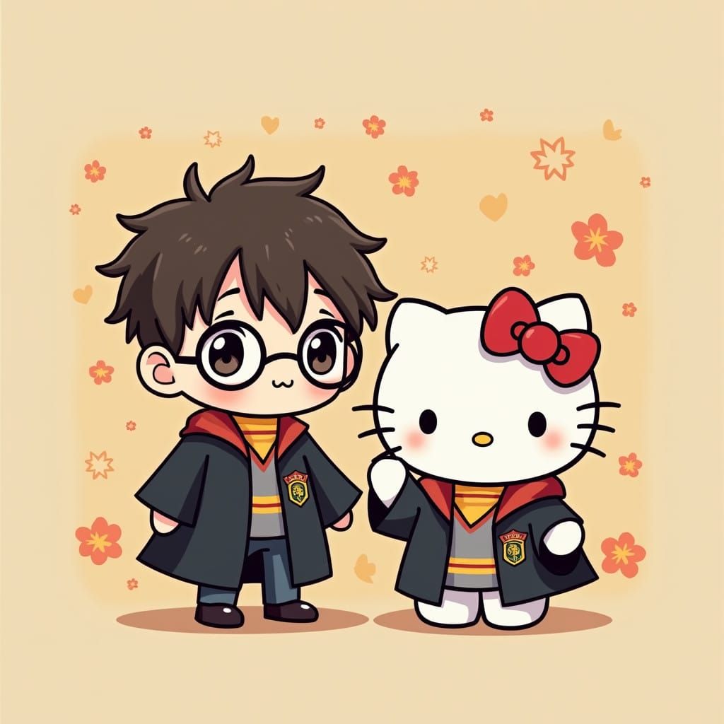 Magical Chibi Mashup of Harry Potter and Hello Kitty