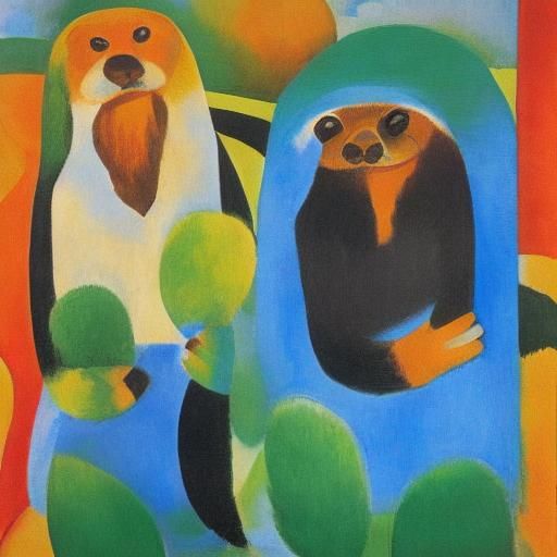 Kind Otters in Fauvist and Expressionist Style