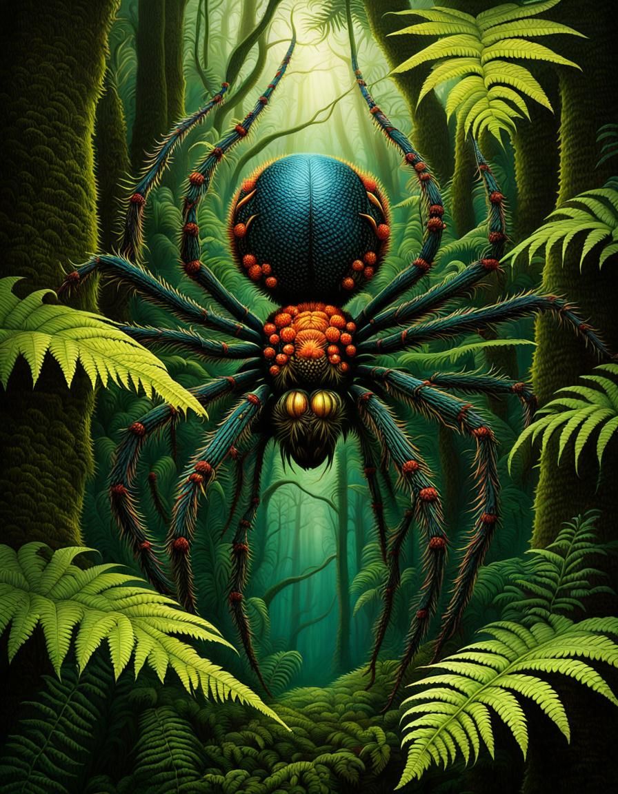 Spider Merging with Fern in Biomechanical Forest