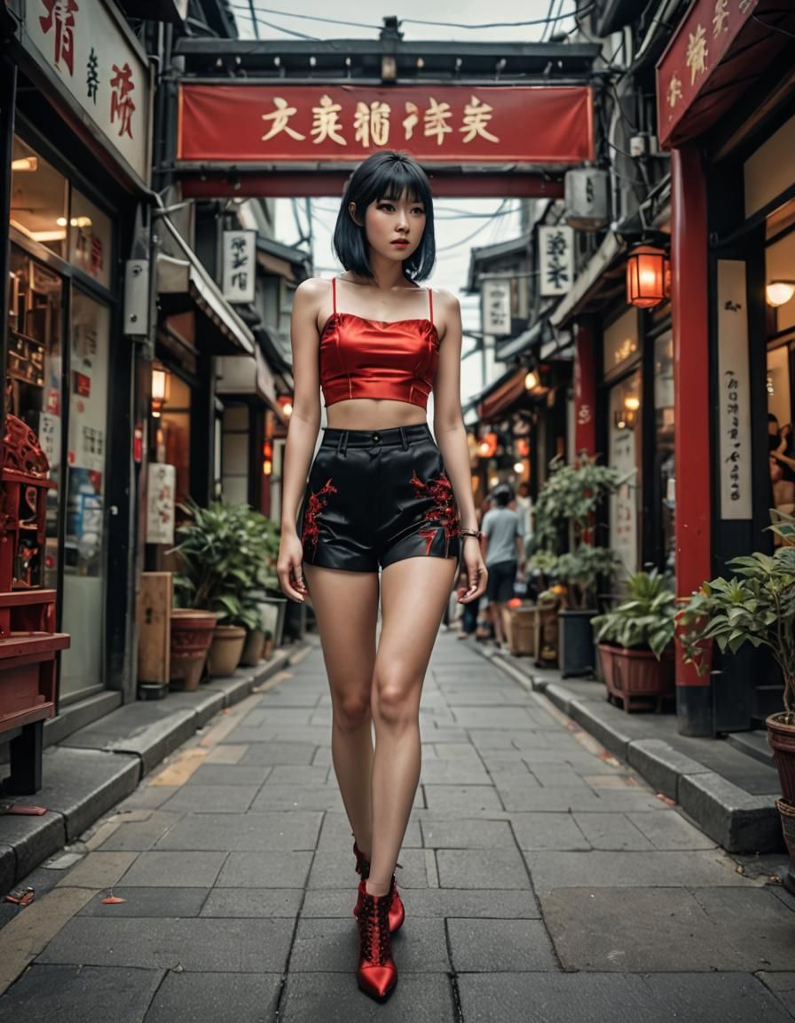 Japanese Girl in Red: Hyperrealistic Detailed Portrait