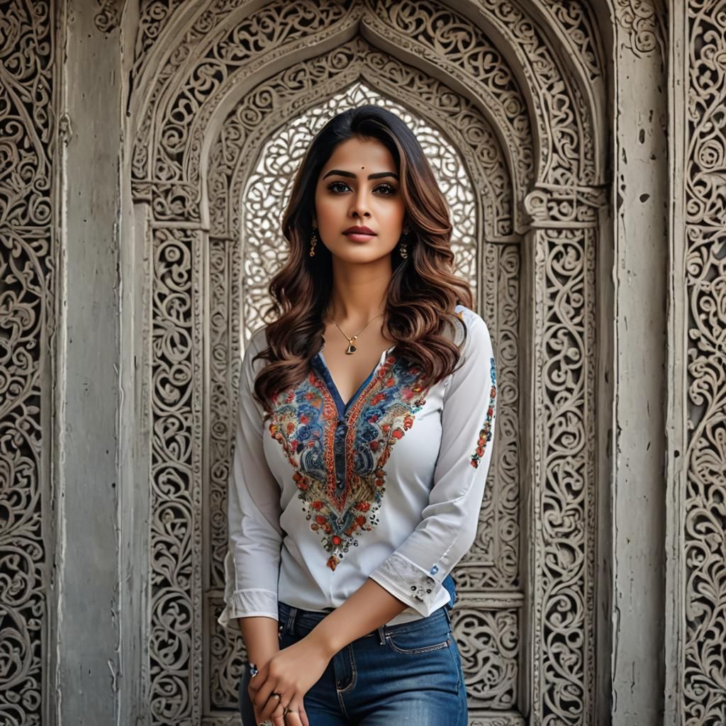 Woman in Kurti and Jeans: Hyperrealistic Fashion