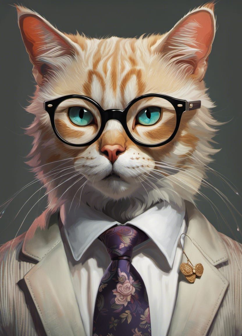 Cat Portrait in Suit, Detailed Photorealistic Art