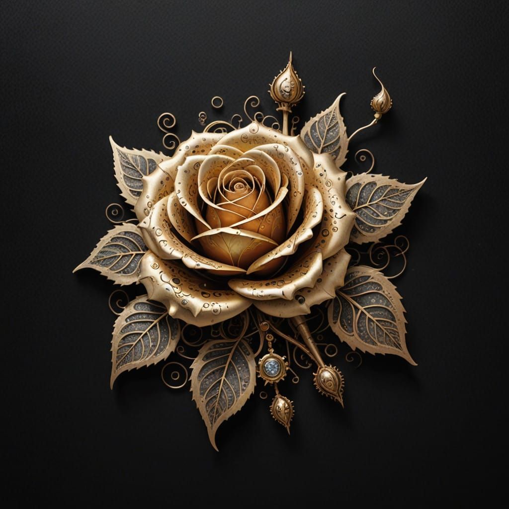 Vintage Rose in Whimsical, Steampunk-Inspired Art