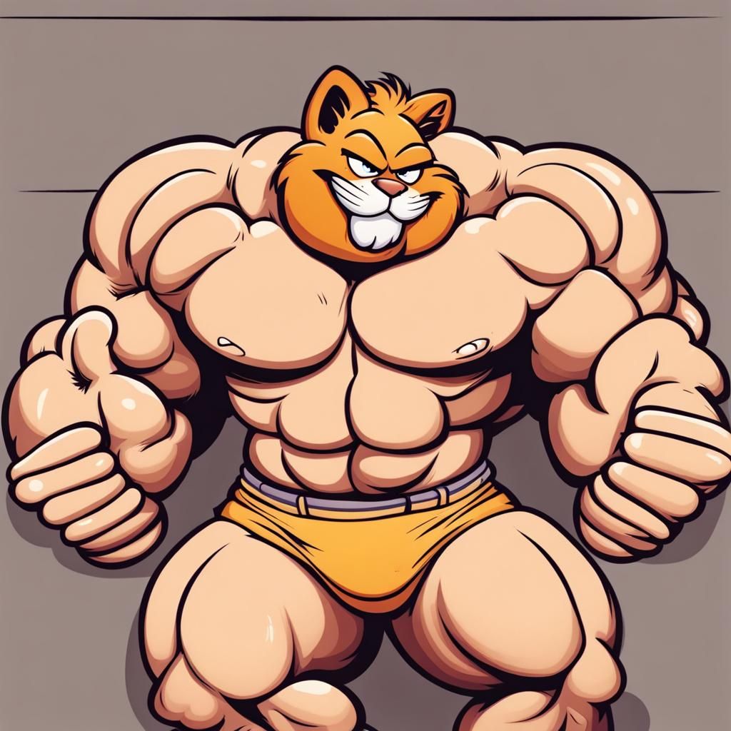 Muscular Garfield Flexing: AI-Generated Cartoon