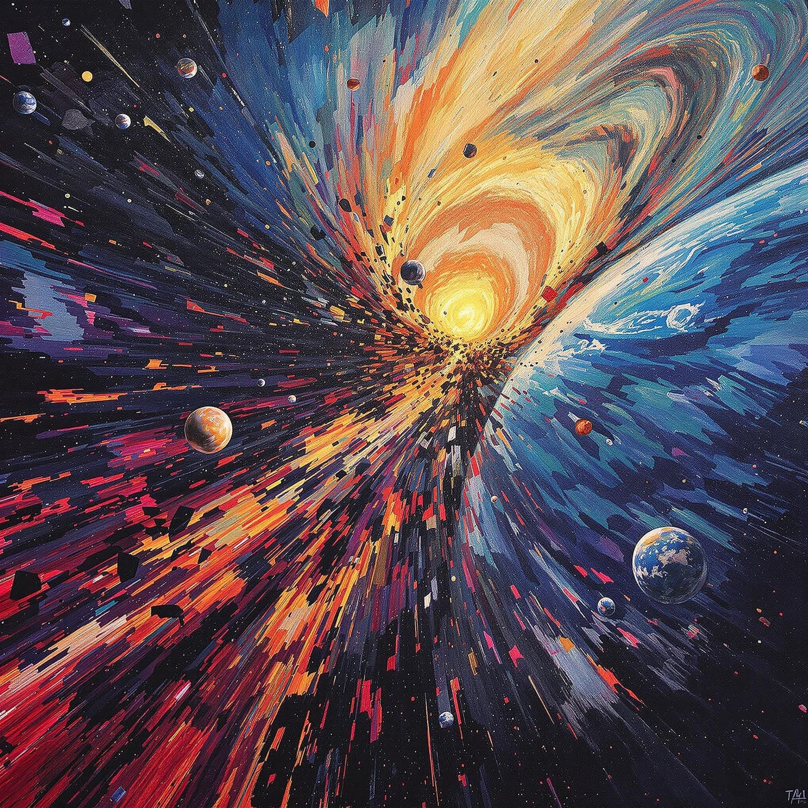 Neutron Star Collision: Acrylic Painting with Bold Textures