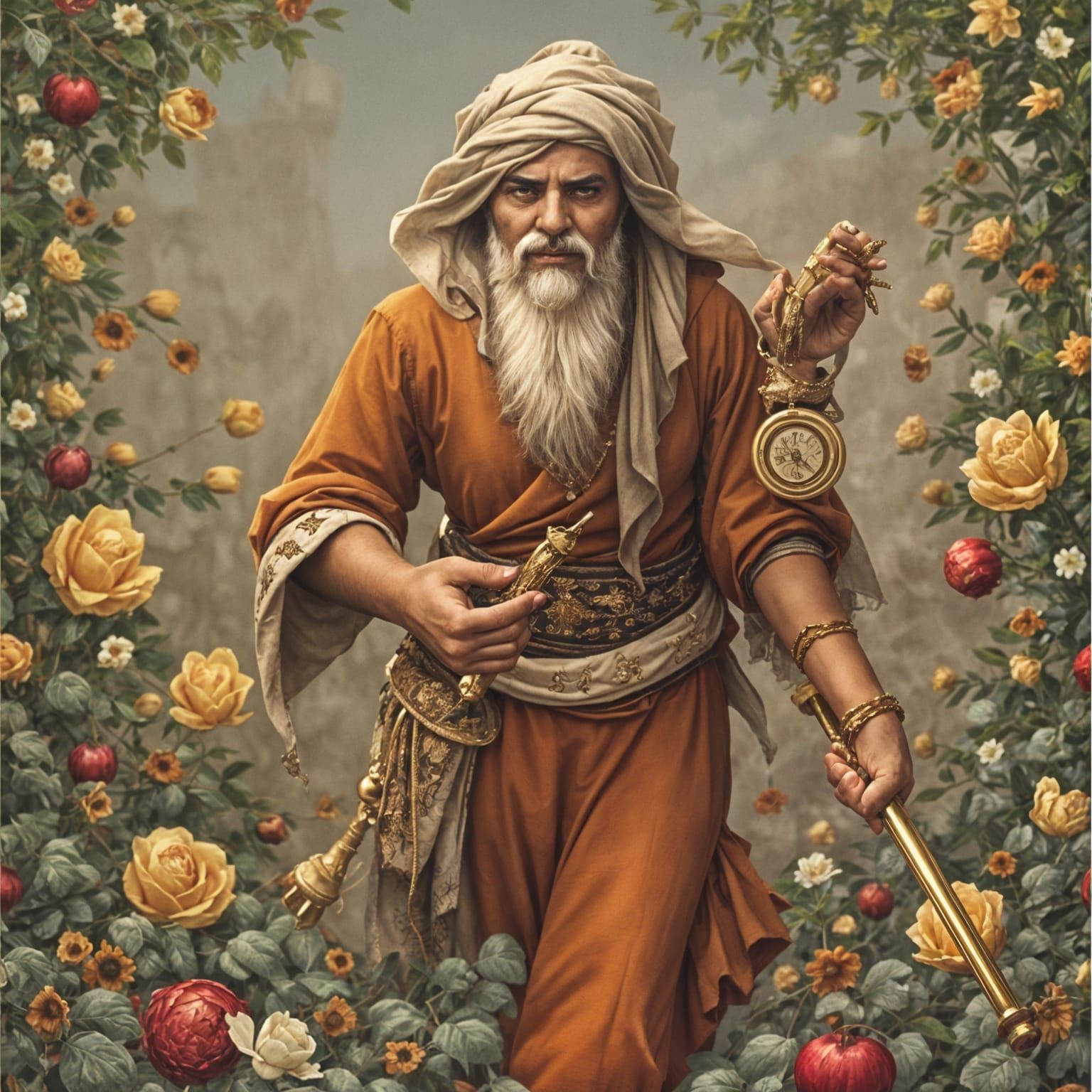 Man Walks Through Yemeni Countryside with Mountains and Taco...