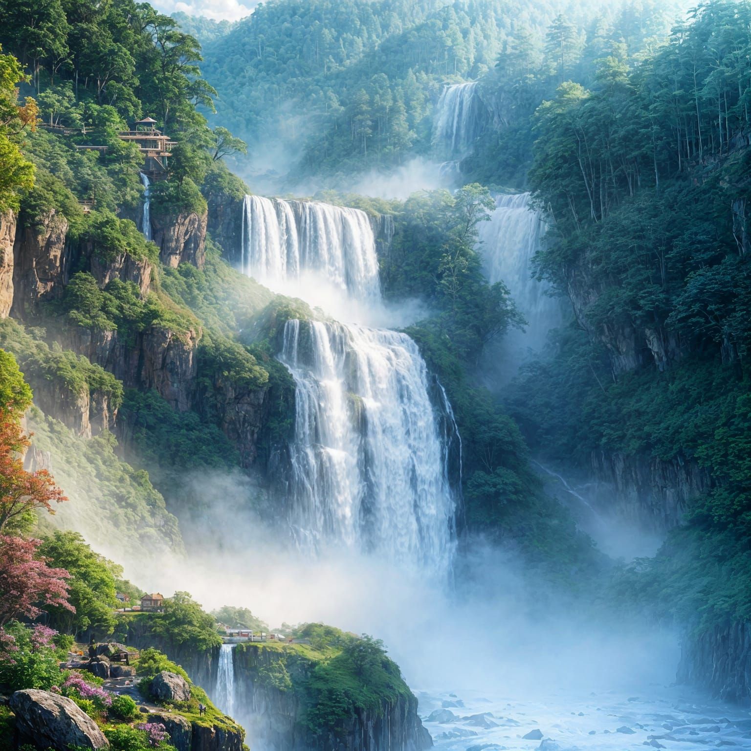 Ethereal Fantasy Waterfall in Hyper-Realistic 3D