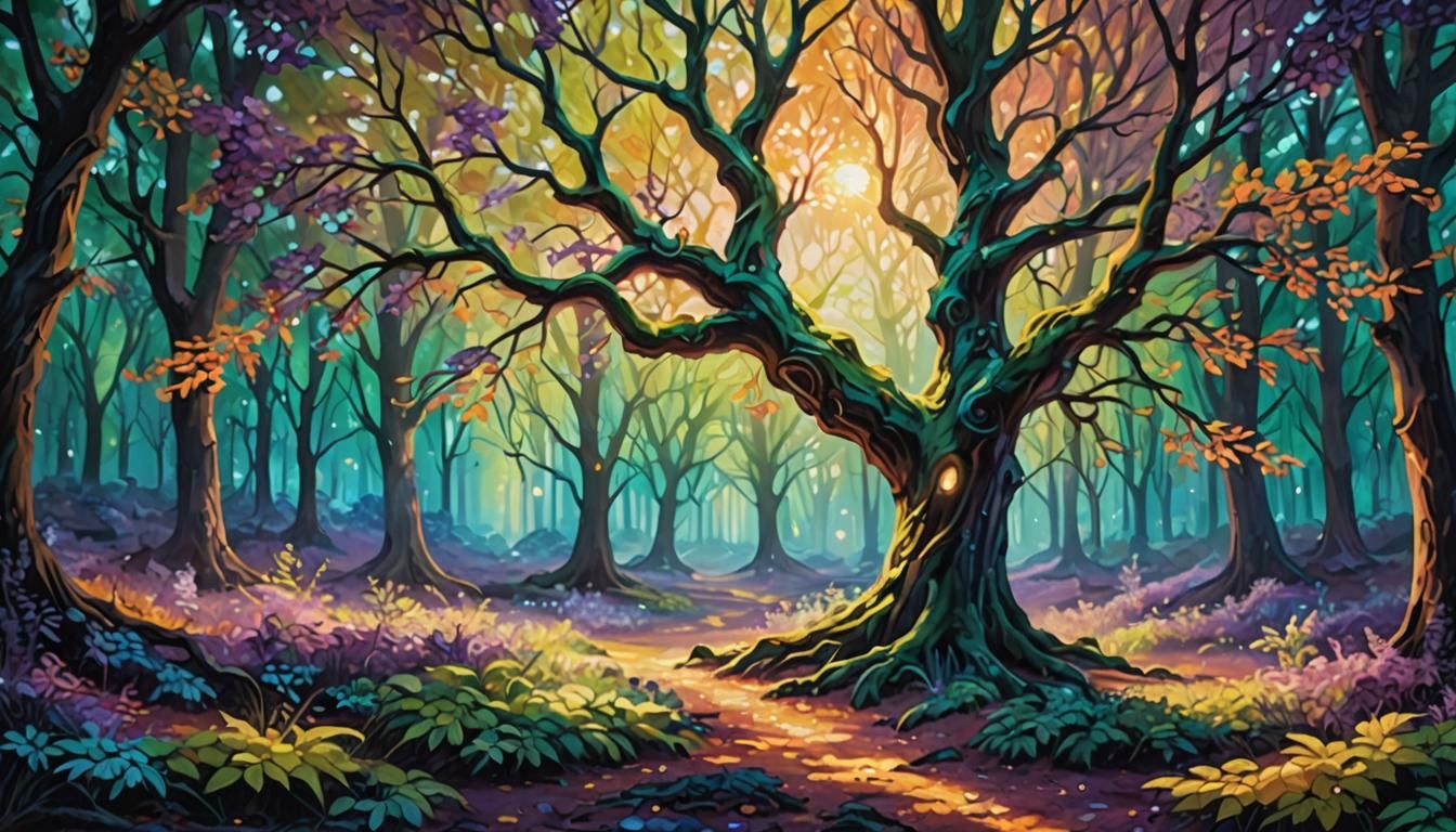 Ethereal Forest Landscape as Impressionist Oil Painting