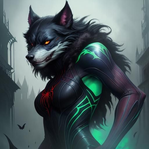 Spider Gwen as Lycan Werewolf in Fantasy Art