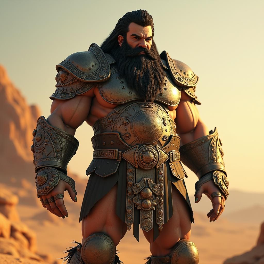 Imposing Bearded Warrior in Ancient Sun-Scorched Realm