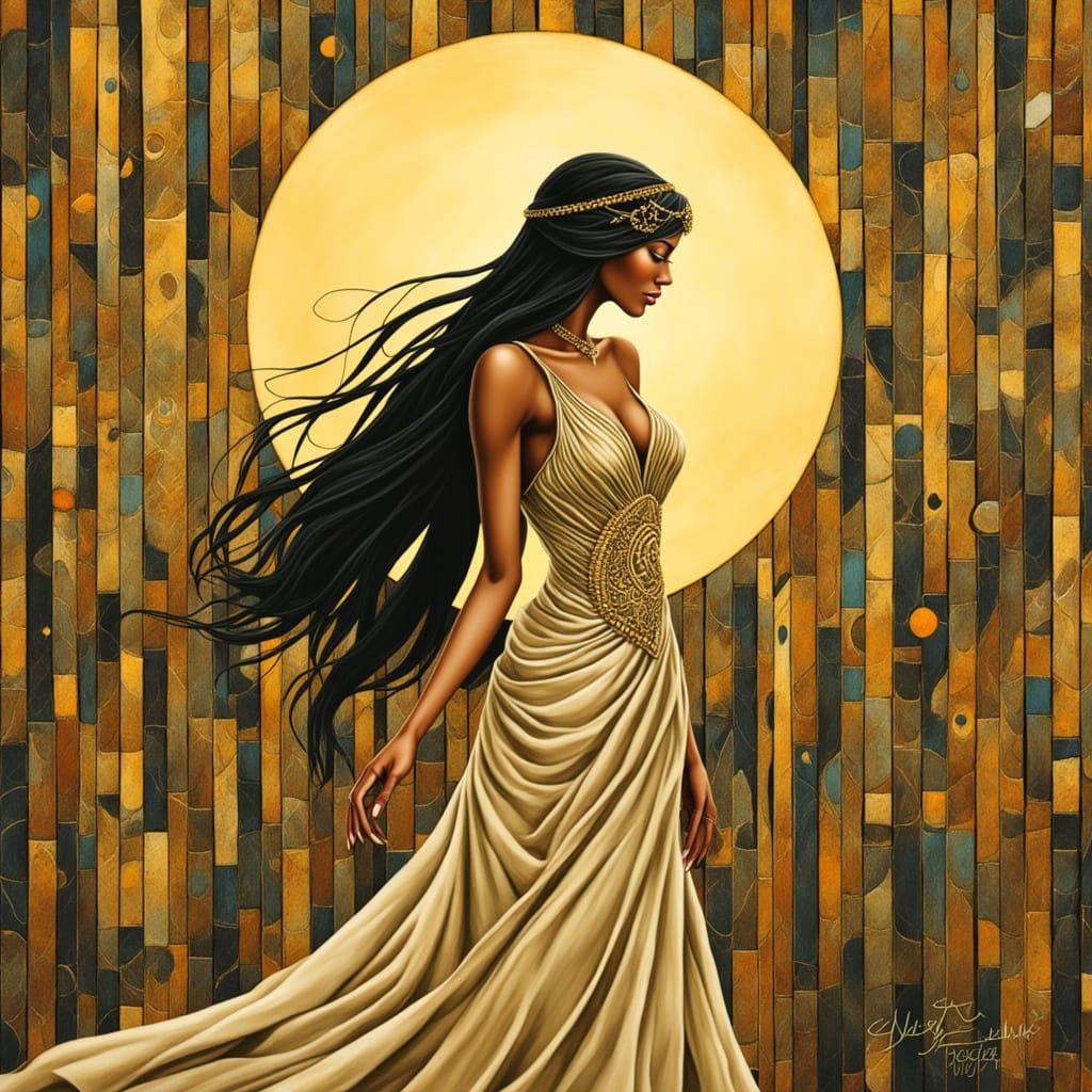 Elegant Art Nouveau Woman with Golden Halo