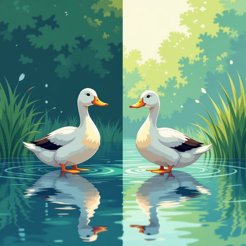 Duck Transitions Between Water and Mirror Worlds in Anime St...