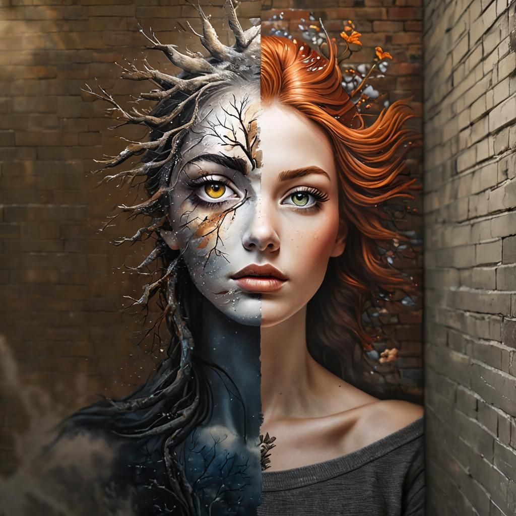 Surreal Eye Mural: Winter Meets Spring on Brick