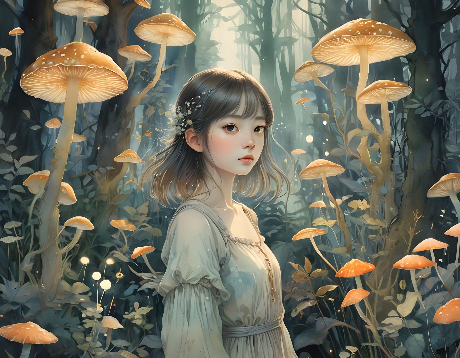Girl in a Fantastic World in Japanese Art Style