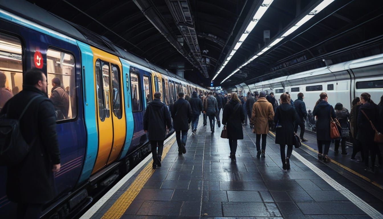 London Tube Line Underground Train Station in Neon Futurism