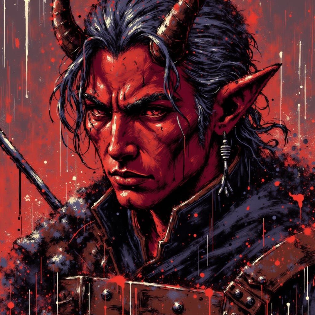 Steampunk Tiefling Warrior in Anime Style