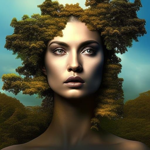 Woman Merged with Nature: Digital Matte Painting