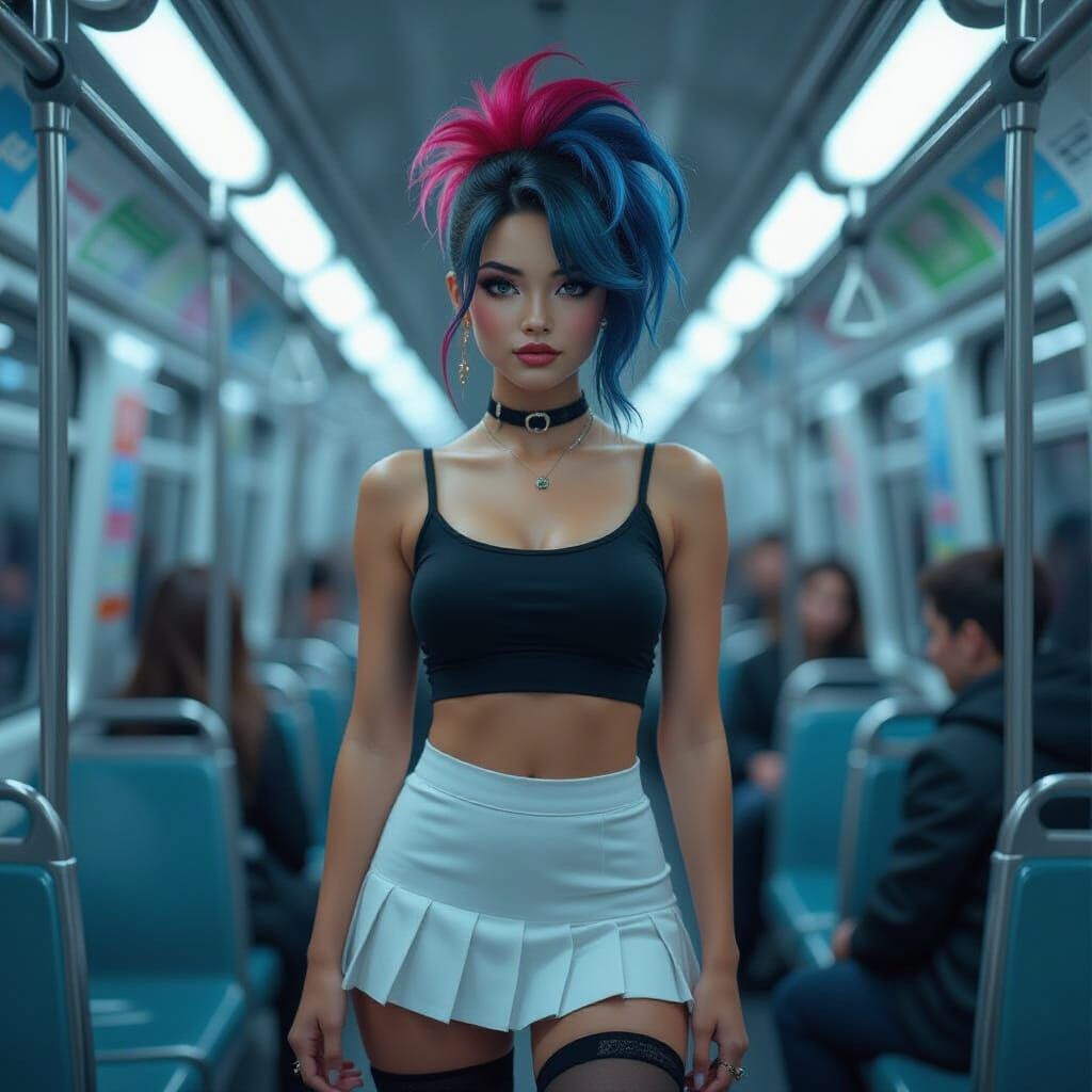 Portrait photography on public transport. A girl of model ap...