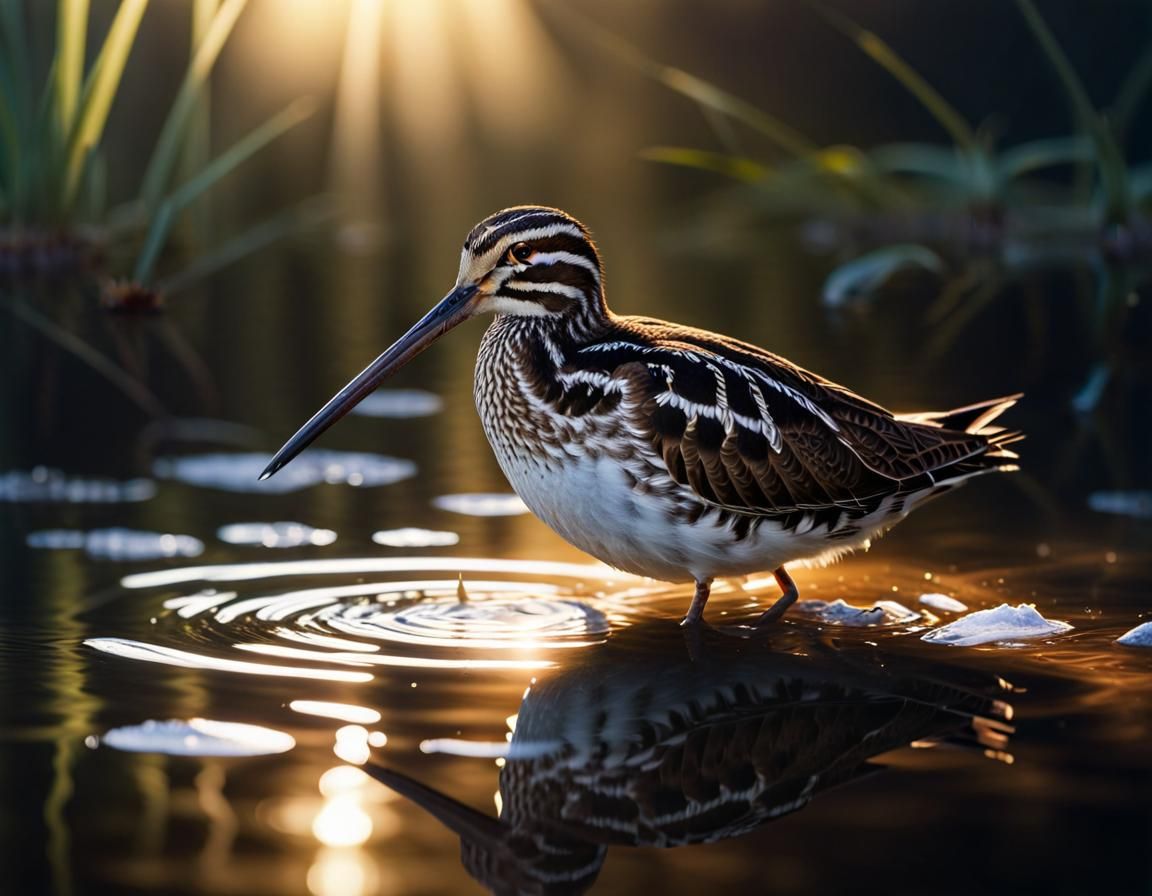 Common Snipe in Ethereal Black Light Art