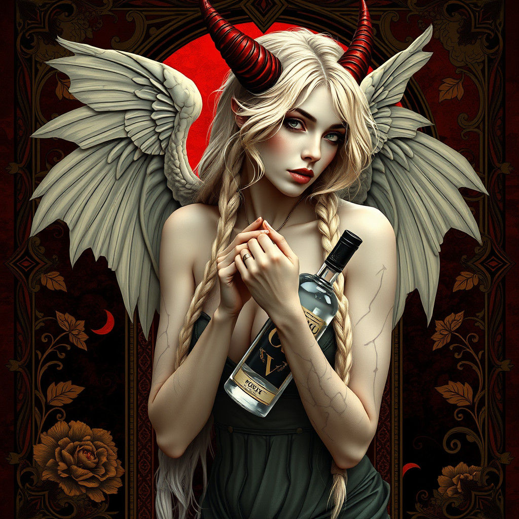 Cyberpunk Art Nouveau Tarot Card of a Blonde Temptress