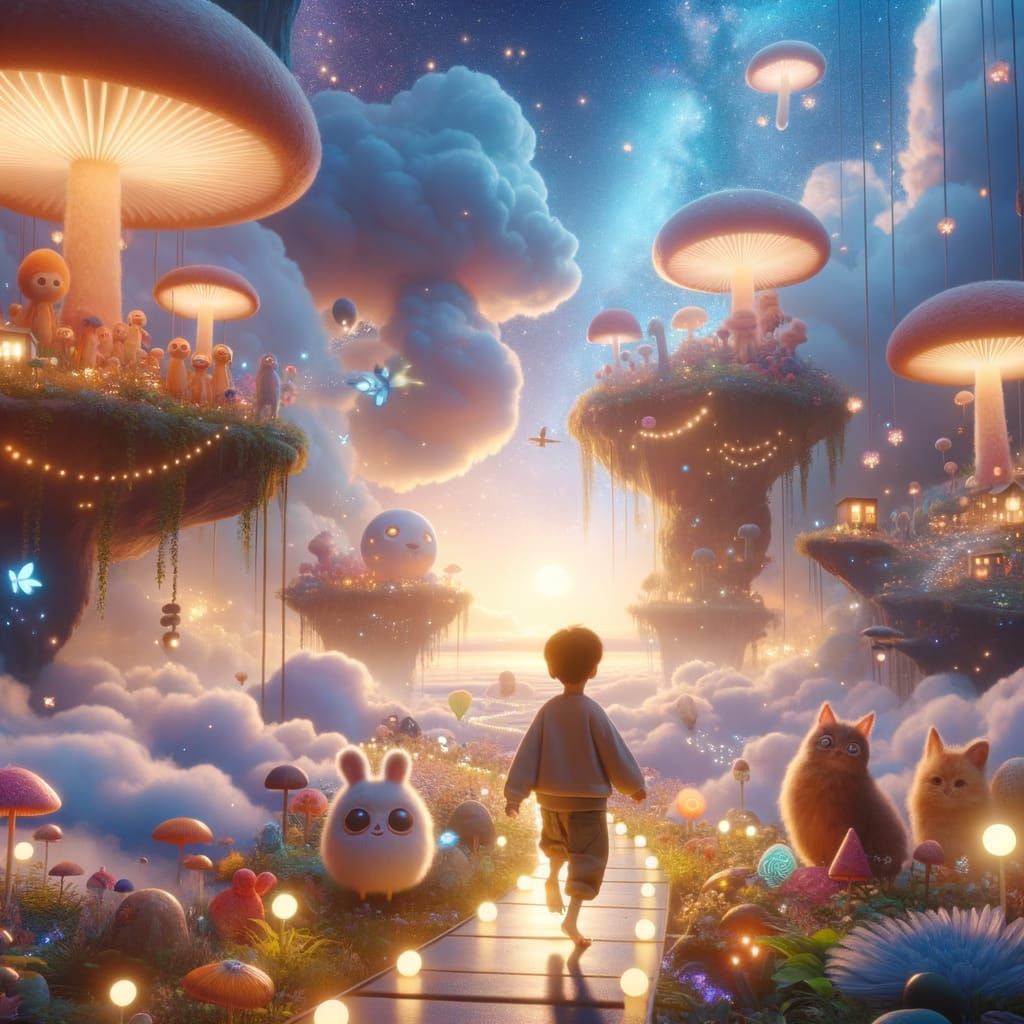 Child's Cosmic Dream Journey Through Whimsical Realms