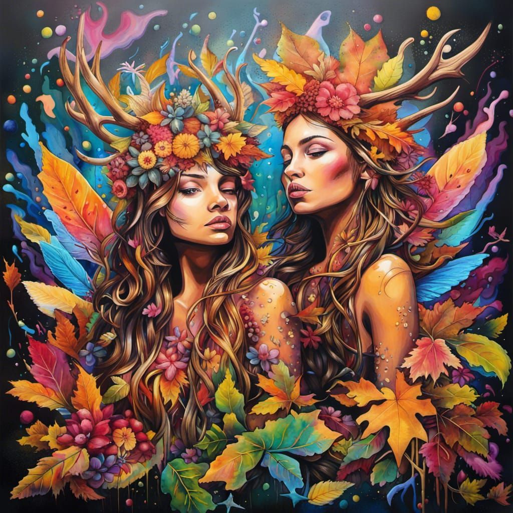 Autumn Fairy King and Queen in Graffiti Art Style