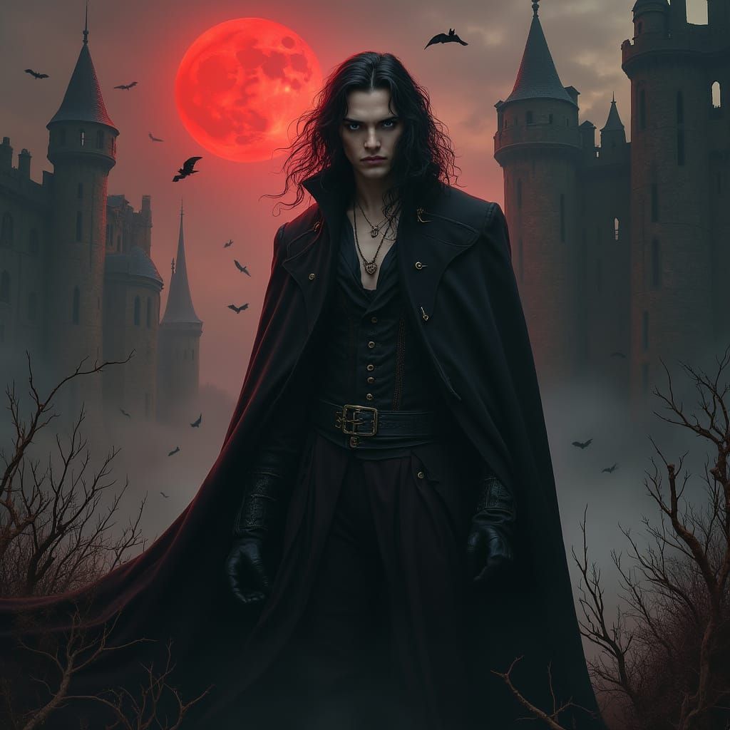 Gothic Vampire Lord in Ruined Castle