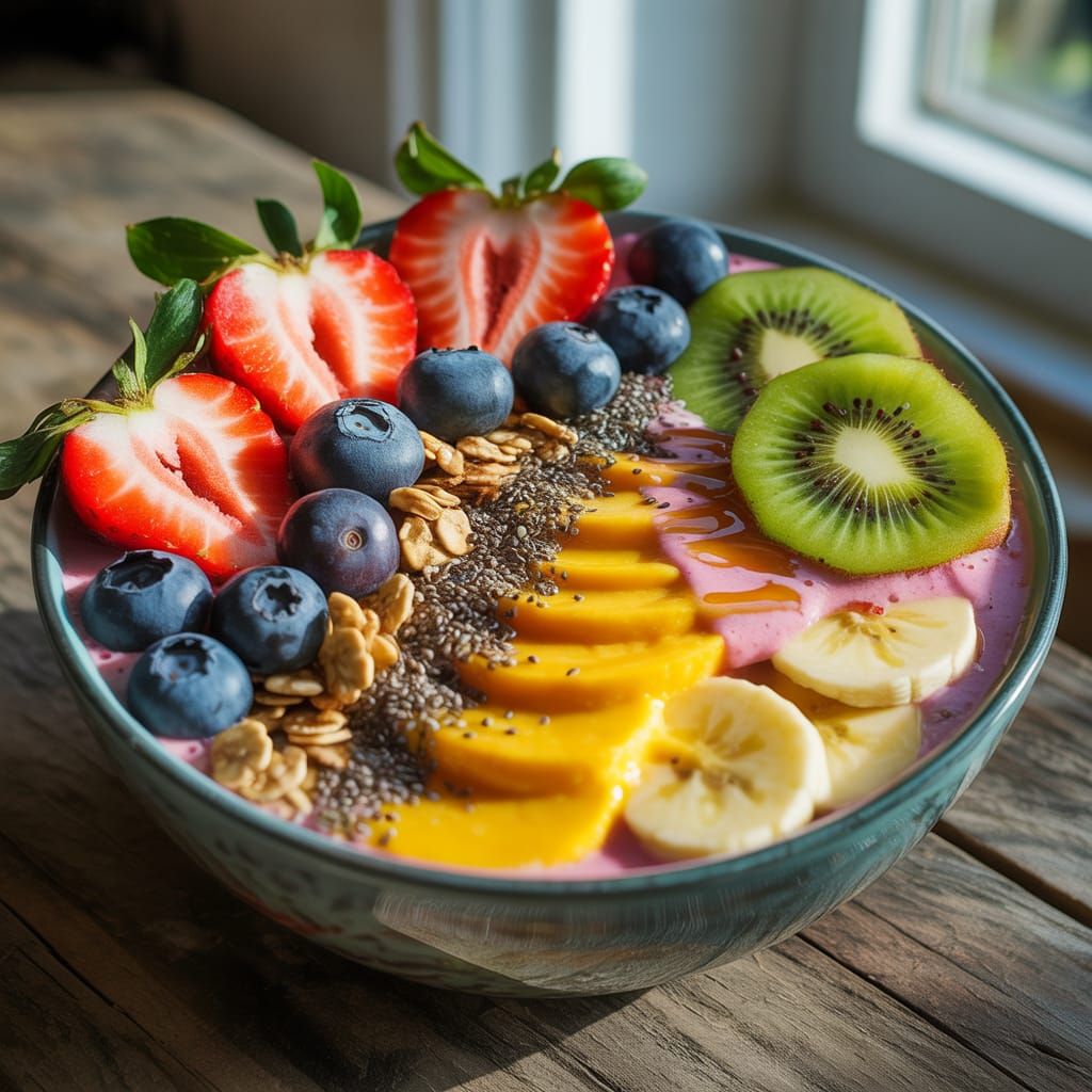 Vibrant Smoothie Bowl with Fresh Fruit and Granola