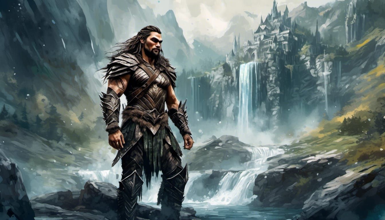 Jason Momoa as Skyrim Character, Watercolor Splash Art