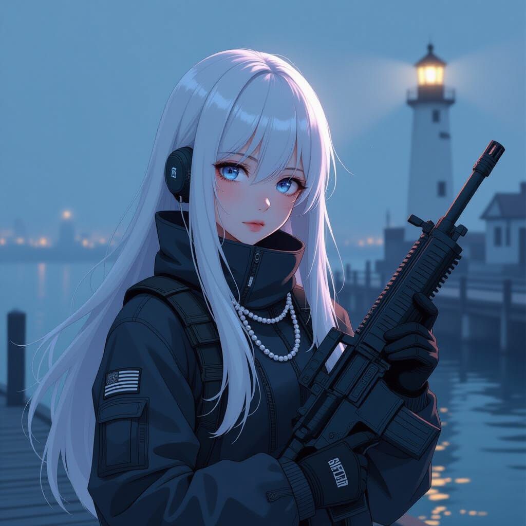 Beautiful Woman with Carbine in Pop Art Style