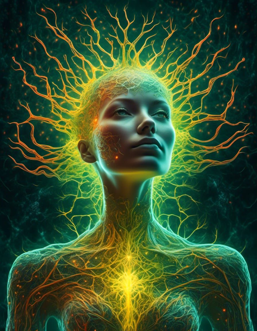 Luminescent Neurons Outline Astral Woman: Pablo Amaringo Sty...