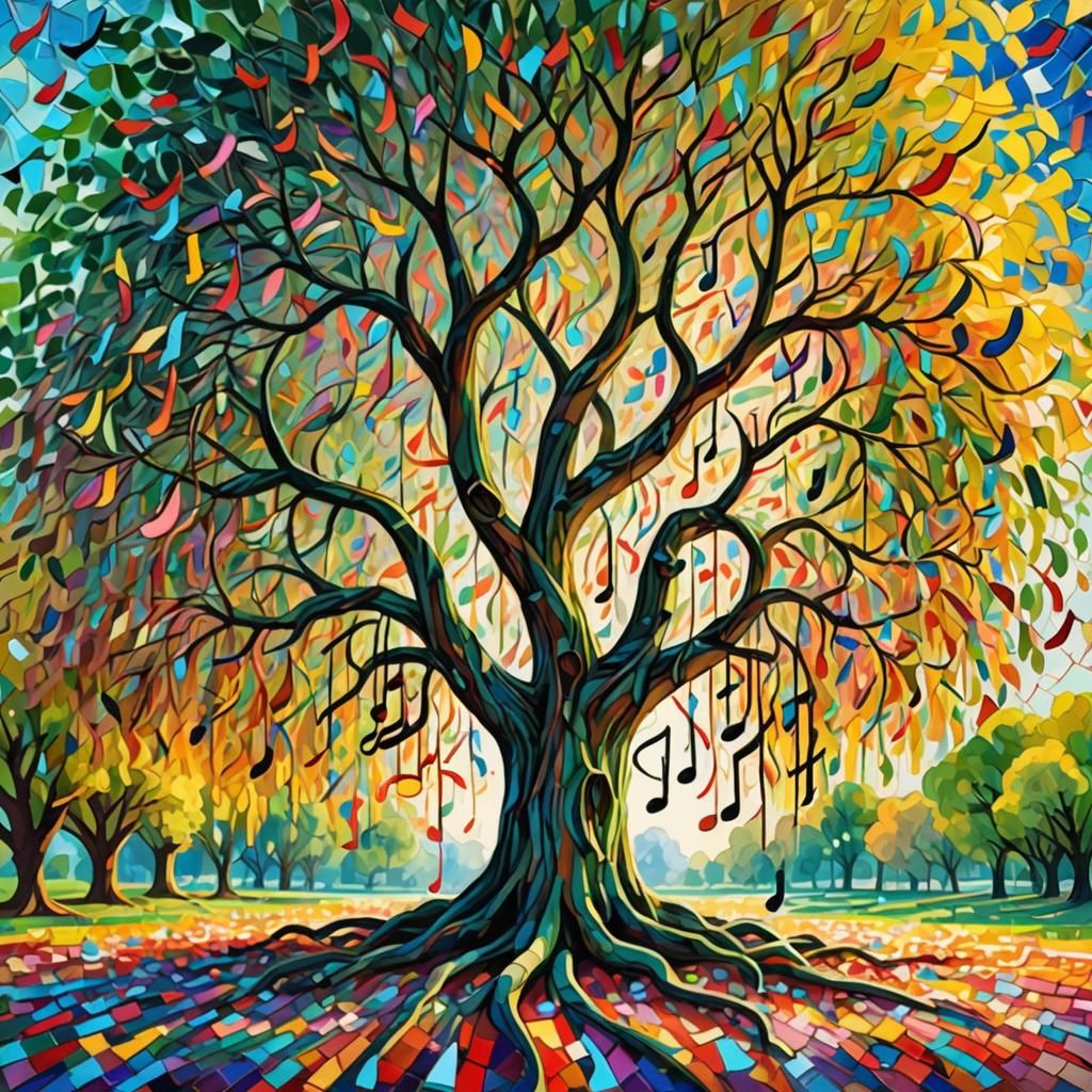 Surreal Weeping Willow Made of Music
