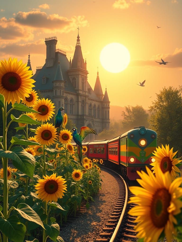 Gothic Sunflowers Garden in Whimsical Fantasy Landscapes