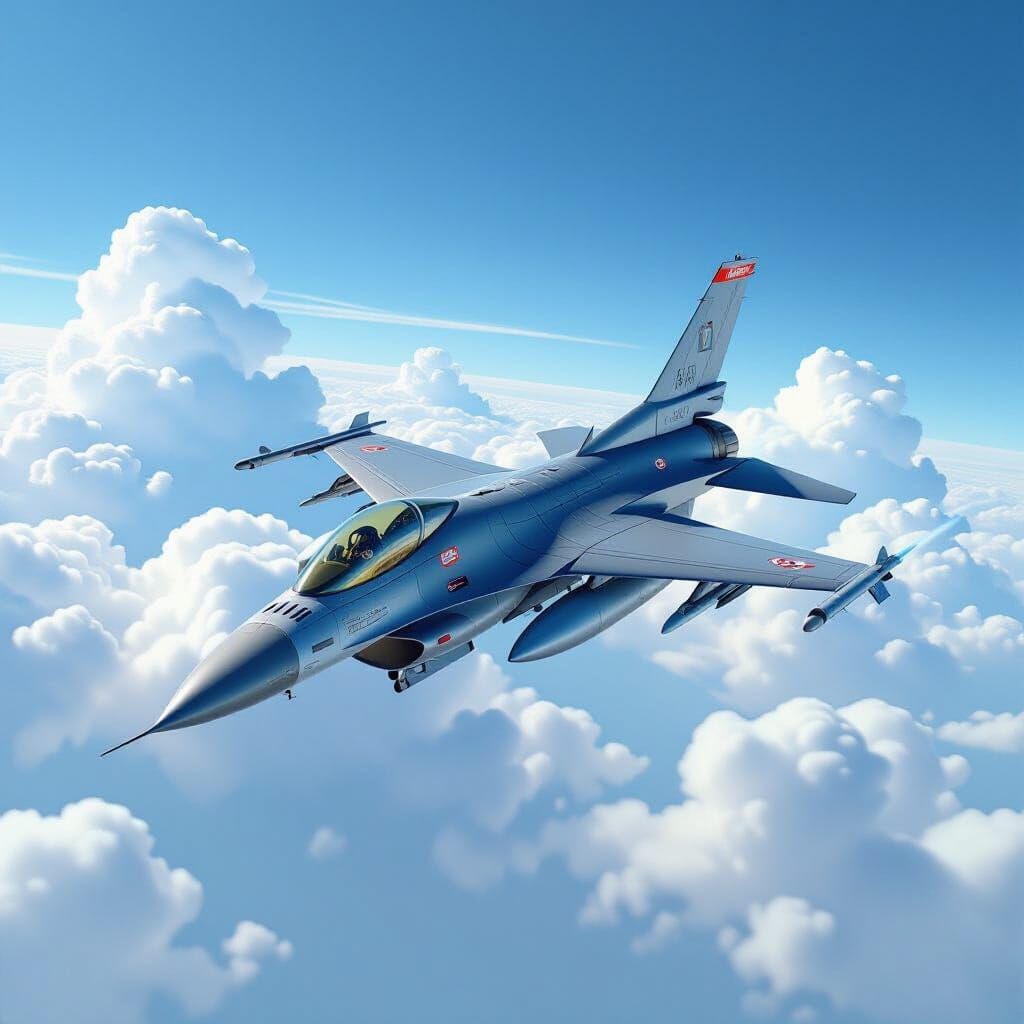 F-16 Fighter Jet Soaring Through Blue Skies