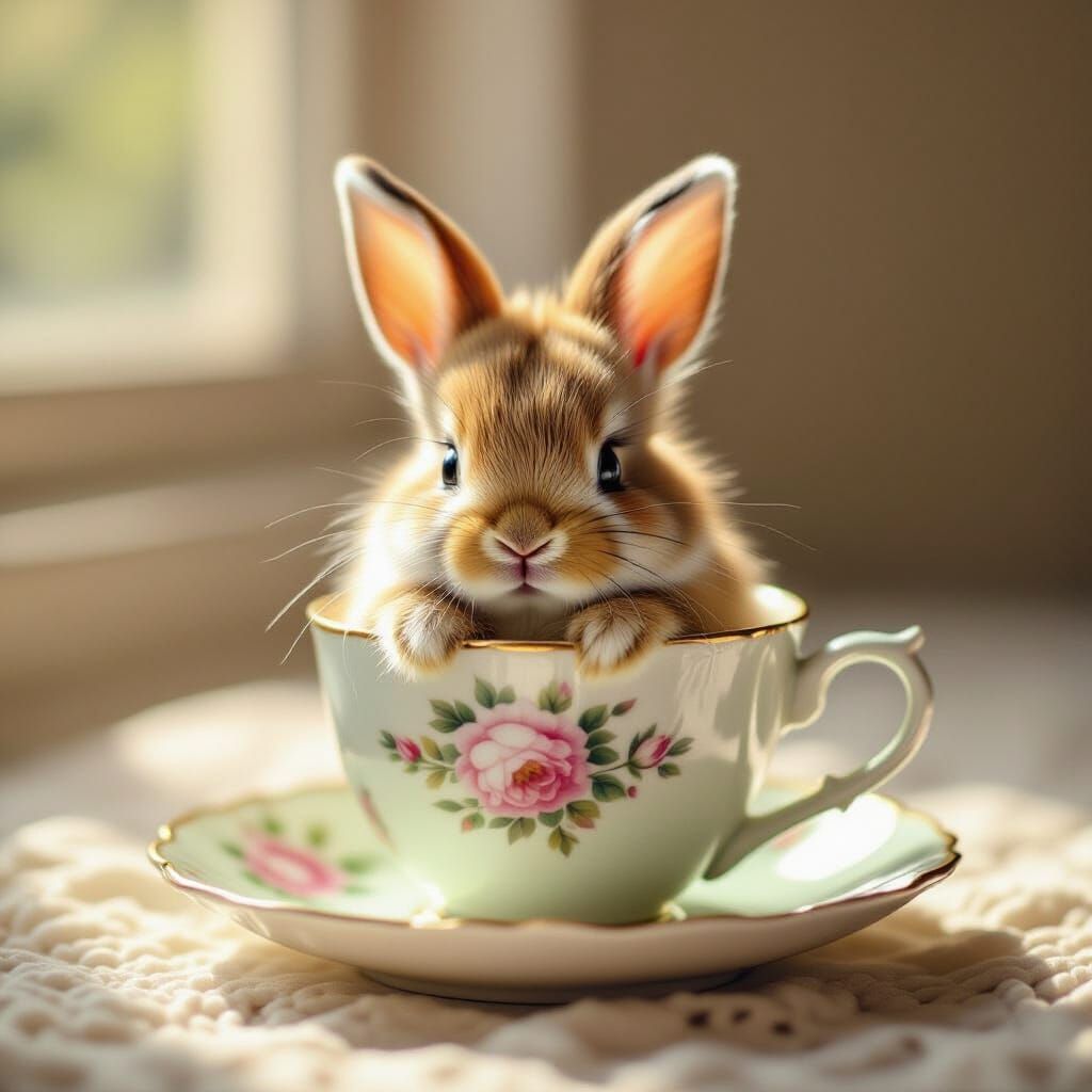 Baby Bunny in Teacup: Dreamy Macro Photography